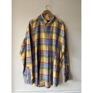 Ralph Lauren Shirt Mens 3XLT Tall Blue Yellow Plaid Oxford Button Down shirt